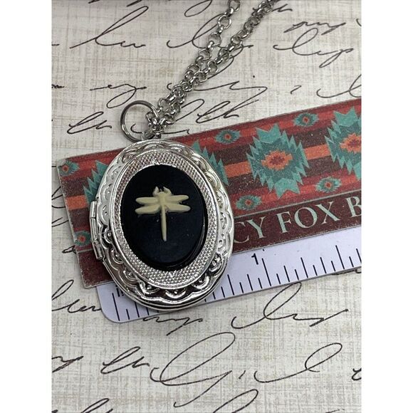 Dainty Cameo Dragonfly Locket Silver Easter Mom Blue White Daughter Gift Wedding - Picture 12 of 12